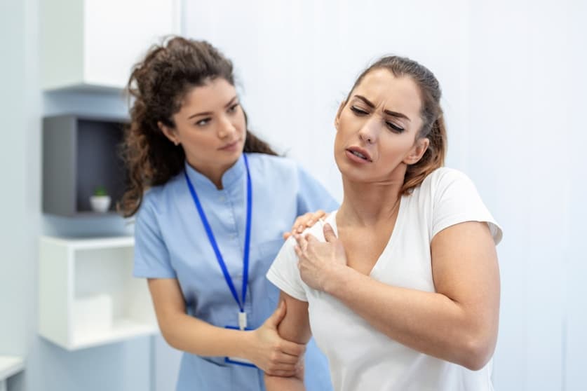 Clinician supporting a patient during an appointment